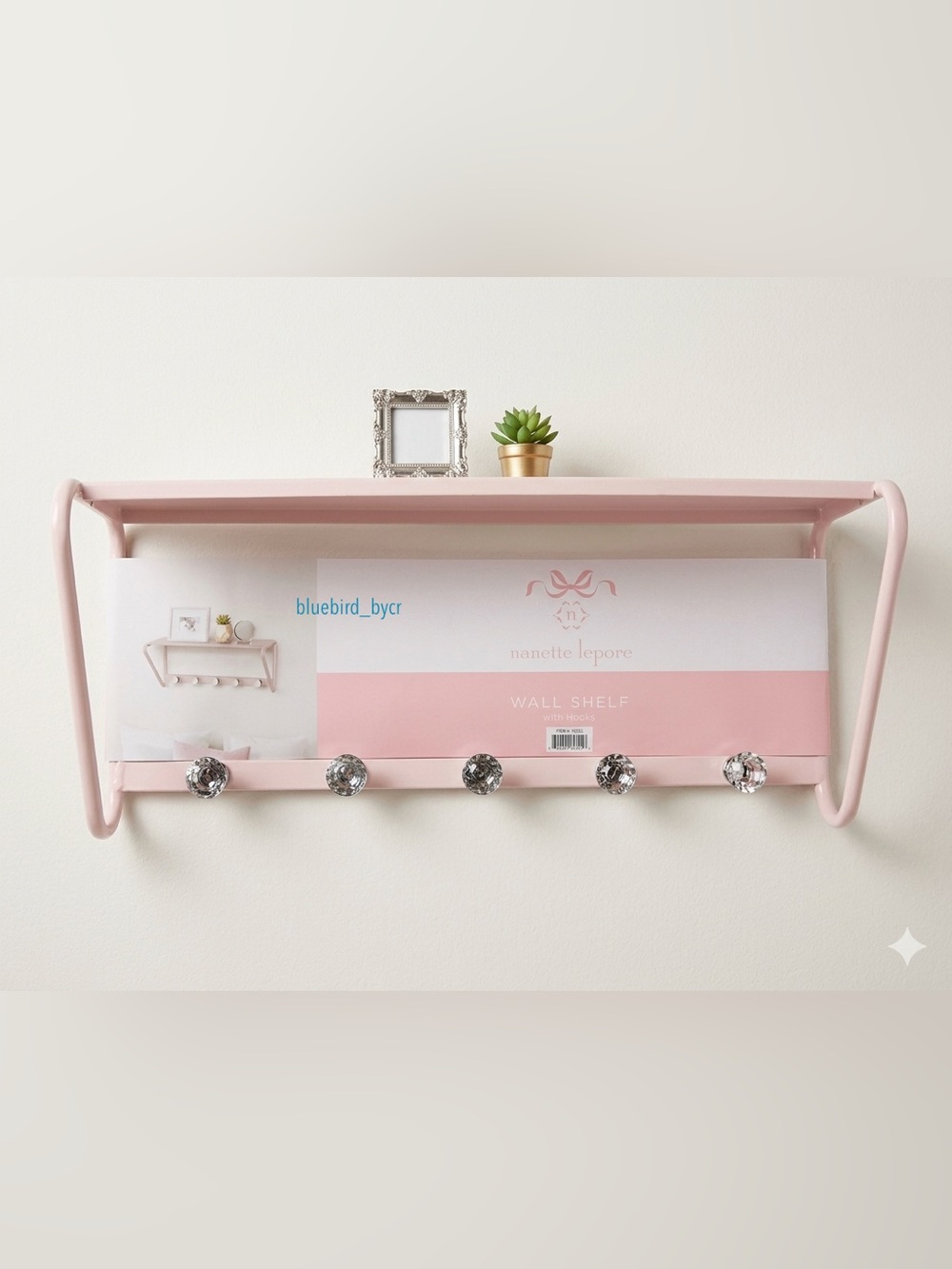 Nanette Lepore Pink Wall Shelf with Crystal Knob Hooks
